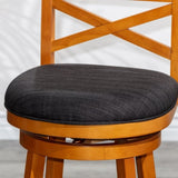 24" Counter Height X-Back Swivel Stool, Natural Finish, Charcoal Fabric Seat B04660718