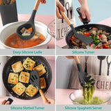 11Pcs Silicone Cooking Utensil Set Heat Resist Wooden Handle Silicone Spatula Ladle Spaghetti Server 44027045