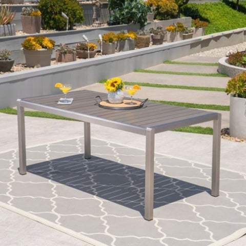 ZUN Coral Outdoor Aluminum Dining Table with Faux Wood Top, Gray Finish,Grey 60452.00