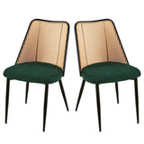 ZUN Green Rattan Dining Chairs Set of 2,Boucle Chairs with Natural Cane Back, Upholstered Dining Room W1164P218678