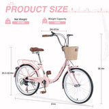 7 Speed City Bike With Basket , Steel Frame,Multiple Colors 22 Inch Girls Bicycle W1019P206031