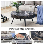 ZUN 31.5" Black Marble-Patterned MDF Round Coffee Table with black Metal Legs.Adjustable Feet,Coffee W1151P205777