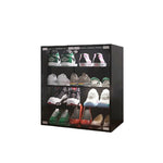 ZUN 4 Layers Black Shoe Cabinet with Glass Door and Glass Layer Shoes Display Cabinet with LED light W2139134910