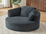 Compressible Corduroy Round Chair with Cushioned Backrest - Modern Comfort Seating for Living W2339P461273