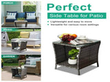 Outdoor Patio Wicker Side Table, Square End Table Bistro Coffee Table with Glass Top Storage Shelf 76160910
