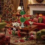 Two-Tier Artificial Plant D7x26.5" Natural Boxwood Sphere Topiary on Metal Spire Circle Ball Home 18565719