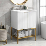 ZUN 24" Bathroom Vanity with Sink, Bathroom Vanity Cabinet with Two Doors and Gold Metal Frame, Open WF306257AAK