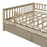 Full Size Daybed Wood Bed with Two Drawers, Natural WF301868AAN