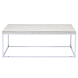 ZUN Light Oak and Chrome Coffee Table with Open Base B062P209117