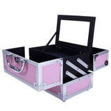 ZUN SM-2176 Aluminum Makeup Train Case Jewelry Box Cosmetic Organizer with Mirror 9"x6"x6" Pink 34100159