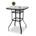 ZUN 31 Inch Patio Bar Table, Square Outdoor Bar Height Bistro Table with Tempered Glass Tabletop & 17769307