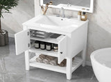 24" White Modern Sleek Bathroom Vanity Elegant Ceramic Sink with Solid Wood Frame Open Style N725P246473K