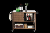 Outdoor Wicker Bar Cart, Patio Wine Serving Cart w/Wheels, Rolling Rattan Beverage Bar Counter Table 71094004