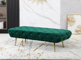 Sira Velvet Button Tufted Bench with Gold Metal Legs, Green T2574P164598