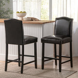 Set of 2, 26.25" Upholstered Counter Height Barstools with Nailhead Trim, Brown and Walnut, PU 62369.00PU