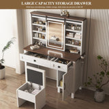 Farmhouse Makeup Vanity Desk with Sliding Mirror and Lights and Hairdryer holder and charging socket 11345631