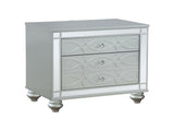 2 Drawers Nightstand with Fret Work Detail in Silver Metallic B016P255631