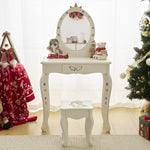 ZUN Kids Vanity Table and Chair Set, Girls Vanity with Mirror & Stool, Cute Unicorn Design, Pretend Play 87535947