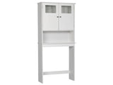 Toilet Cabinet with 2 Glass-Paneled Doors and 3 Shelves Painted MDF Bathroom Tall Cabinet 94073685