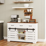 ZUN 53" Farmhouse Sideboard Buffet Storage Cabinet with 3 Drawers, 2 Sliding Barn Doors, 2 Adjustable W1120P217802