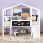 ZUN Twin Size Loft Bed with Ladder and Slide, House Bed with Blackboard and Light Strip on the Roof, WF307450AAK