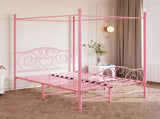 Metal Canopy Bed Frame with Vintage Style Headboard & Footboard, Easy Assembly All Parts Included, W840P465779