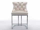 26" Counter Height Bar Stools Set of 2, Modern Velvet Barstools with Button Back&Rivet Trim W1143112576