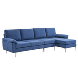 280 *140 *86cm L-Shaped Glossy With Iron Legs 4-Seater Indoor Modular Sofa Blue 39637308