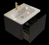 U056-Etna24W-308 Etna 24" Striped Brushed Black Oak Floating Bathroom Vanity with White Ceramic W1865P218038