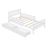 Twin Size Wood Platform Bed with Guardrails on Both Sides and Two Storage Drawers ,White N733P172696K