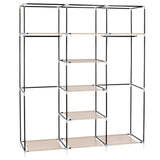 ZUN 69" Portable Clothes Closet Non-Woven Fabric Wardrobe Double Rod Storage Organizer Beige 11782049