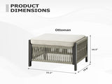 Outdoor PE Wicker Ottomans Set of 2, Patio Rattan Footrests with Beige Cushion for Backyard or Deck T3773P419405