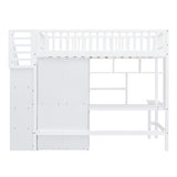 ZUN Twin size Loft Bed with Bookshelf,Drawers,Desk,and Wardrobe-White 57270378