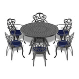 47.24-inch Cast Aluminum Patio Dining Table With Black Frame and Carved Texture on the Tabletop W1710P166028