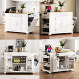 K&K Fluted Kitchen Island with Trash Can Storage Cabinet, Power Outlet, Internal Storage Rack, N707P221571W