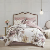 8 Piece Cotton Printed Comforter Set Blush Queen B03597100