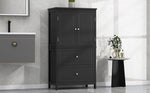 ZUN Bathroom Storage Cabinet, Cabinet with Two Doors and Drawers, Adjustable Shelf, MDF Board, Black N725P188460B