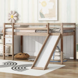 ZUN Twin Low Loft Bed with Slide, Ladder, Safety Guardrails, Rubber Wood Twin Loft Bed,White Oak W504P218527