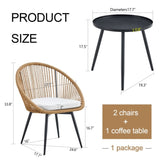 Modern 3-Piece Set 17.7" Anti-Spill Round Coffee Table 2 Rattan Swivel Chairs, Outdoor Patio W1151P250965