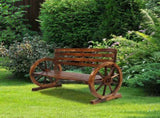 Rustic 2-Person Wooden Wagon Wheel Bench with Slatted Seat and Backrest, Brown 92221888