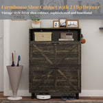 ZUN Farmhouse Shoe Storage Cabinet with Barn Door Design, Shoe Organizer with 2 Flip Drawers, W2557P236422