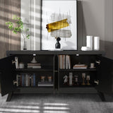 Refined Industrial 4-Door Credenza with Wooden Arc Legs & Bronze Clasps Advanced Storage Design, W1445P256466