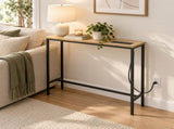 31.50"x7.87"x31.10" Console Table, MDF with Melamine Veneer & Iron Frame, with Power Outlet, Oak 53932379