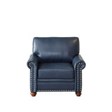 Living Room Sofa Single Seat Chair with Wood Leg Navy Blue Faux Leather W1097125453