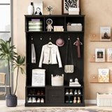 U-Can 57'' Hall Tree with 6 Hooks, Coat Hanger, Entryway Bench, 3-in-1 Design, A Spacious Drawer for N724P264673B