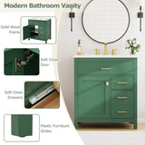 30-Inch Green Bathroom Vanity with Ceramic Sink and Ample Storage - Ideal Choice for Small Bathrooms WF324690AAF