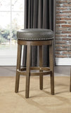 ZUN Round Swivel Bar Stools Set of 2, Gray Faux Leather 360-degree Swivel Seat Nailhead Trim Solid Wood B011P201573