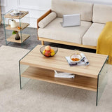 ZUN Double layered rectangular coffee table.The board is made of MDF with wooden stickers, with W1151P183723