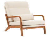 High Back Solid Wood Armrest Backrest Iron Frame Linen Indoor Leisure Chair Off-White 31656855