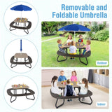 Kids Picnic Table Outdoor Activity Table With Umbrella -Brown 02015842
